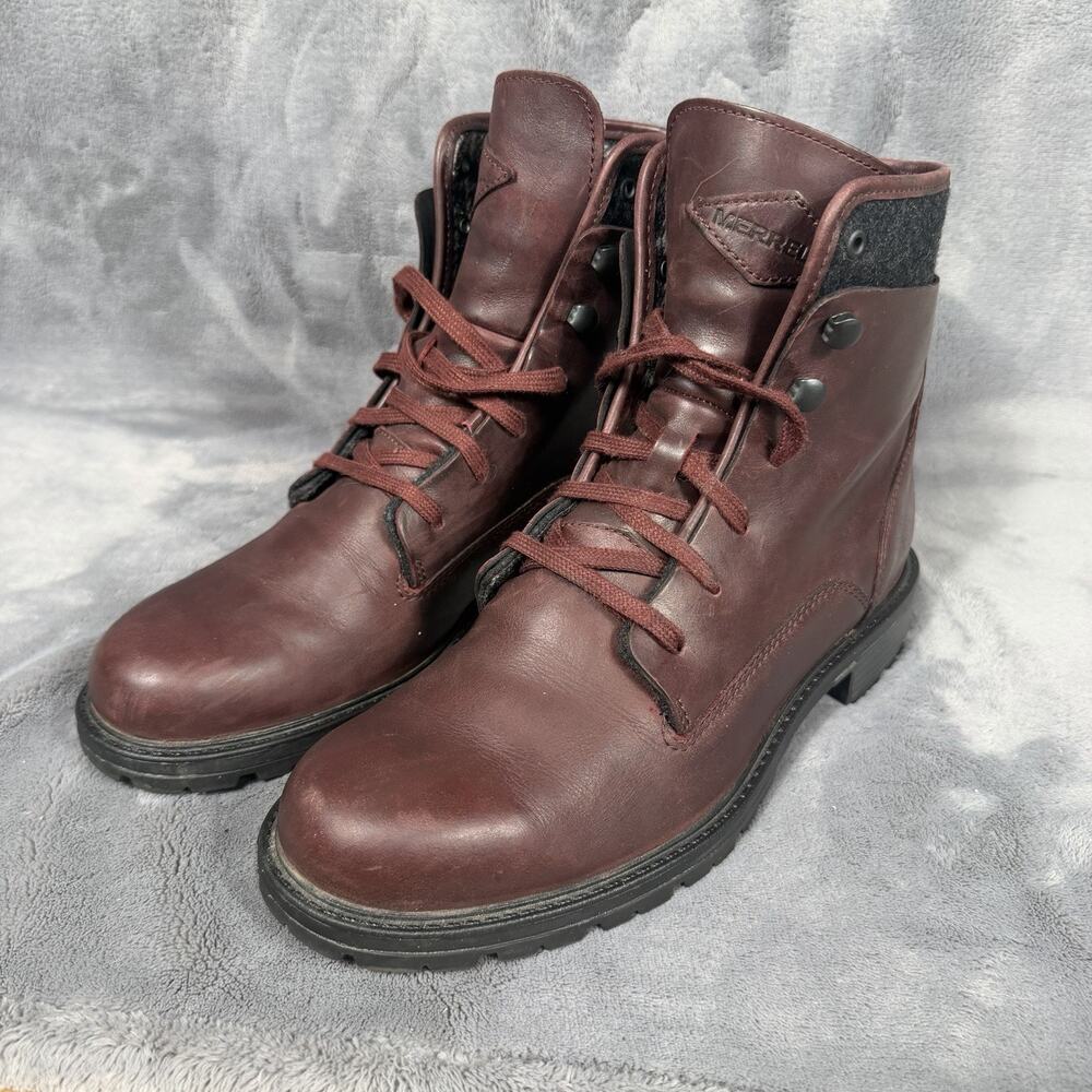 Merrell Lace Up Ankle Boots Womens 8 Burgundy Leather Sz 8 Wool Lined Combat